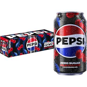 Pepsi Zero Sugar Cola Soda, Wild Cherry, 12 Fl Oz Cans (Pack of 12) Best By Aug 10, 2026