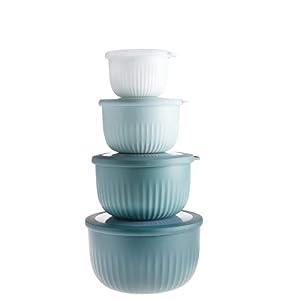 COOK WITH COLOR 4pc Plastic Mixing Bowl Set with Lids (Teal Ombre, 210 ml, 550 ml, 1150 ml, 3500 ml) - Sturdy, Nesting, BPA Free, Dishwasher Safe, Food Safe, Bowls for Cooking and Baking