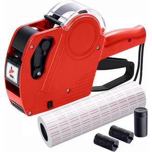 KPX MX5500 Pricing Tag Gun with 5150 pcs White Label Gun Stickers & 3 Extra Inker Rollers, Pricing Label Gun, 8 Digits Retail Pricing Gun and Labels for Grocery Store, Food (Red)