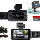 Dash Cam Front and Rear,KATZEIST 1080P Dash Camera for Cars,3 Channel Dash Cam Front and Rear Inside with 32GB Card Loop Recording, Night Vision, HDR, G-Sensor, 24 Hours Record