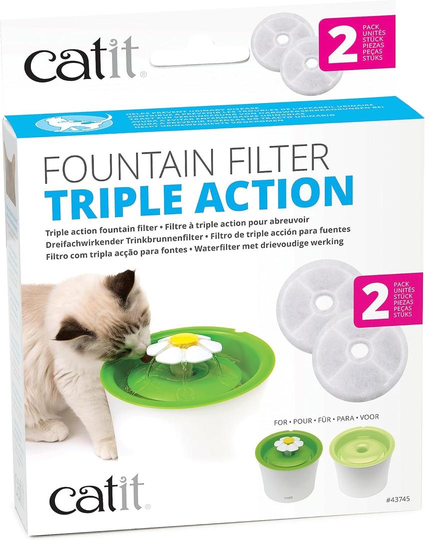 Catit Triple Action Replacement Original Water Fountain Filters, 2 Pack  Official Replacement Filters for Catit Cat Drinking Water Fountains