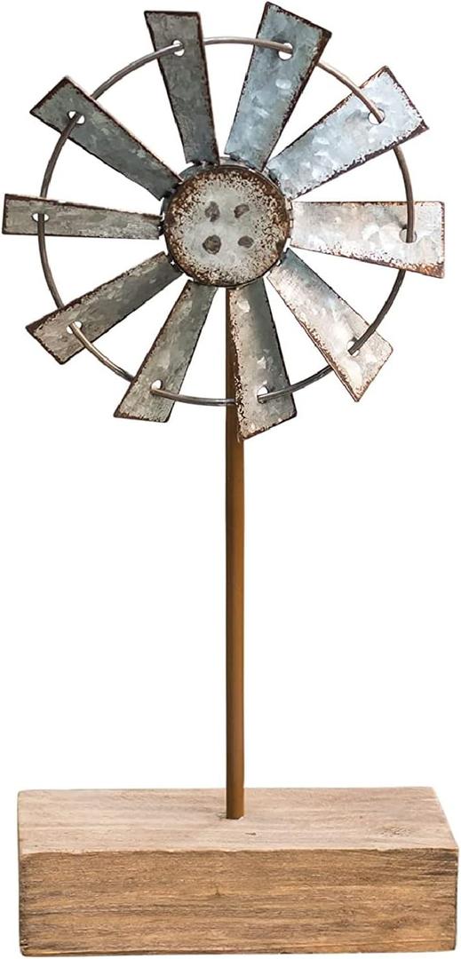 CWI Gifts Simple Windmill Table Sitter - 10 inch Galvanized Metal Windmill - Farmhouse Tabletop Decor