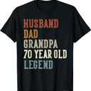 Husband Dad Grandpa 70 Year Old Legend 70th Birthday T-Shirt (Black, Medium)