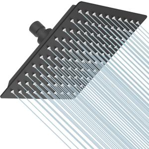 BESy 8 Inch Rain Shower Head, 8" Square Rainfall & High Pressure Stainless Steel Bath Showerhead, 1/16" Ultra Thin, Waterfall Full Body Coverage with Silicone Nozzle, Matte Black Finish