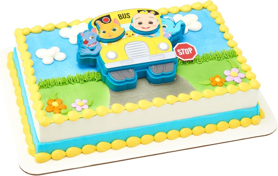 DECOPAC DecoSet CoComelon Ready for Adventure! Cake Topper, 4 Piece Cake Decoration Set With JoJo, Kittens, Wally, and Ello Puzzle Jigsaw (27978)