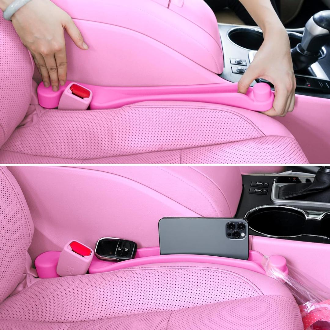 Car Seat Gap Filler Set of 2, 3IN1 Seat Side Gap Filler Plug with Storage Slot & Hook Function, Soft Foam Universal Fit Car SUV Truck Fill Gap Between Seats Console Organizer (Narrow Pink)