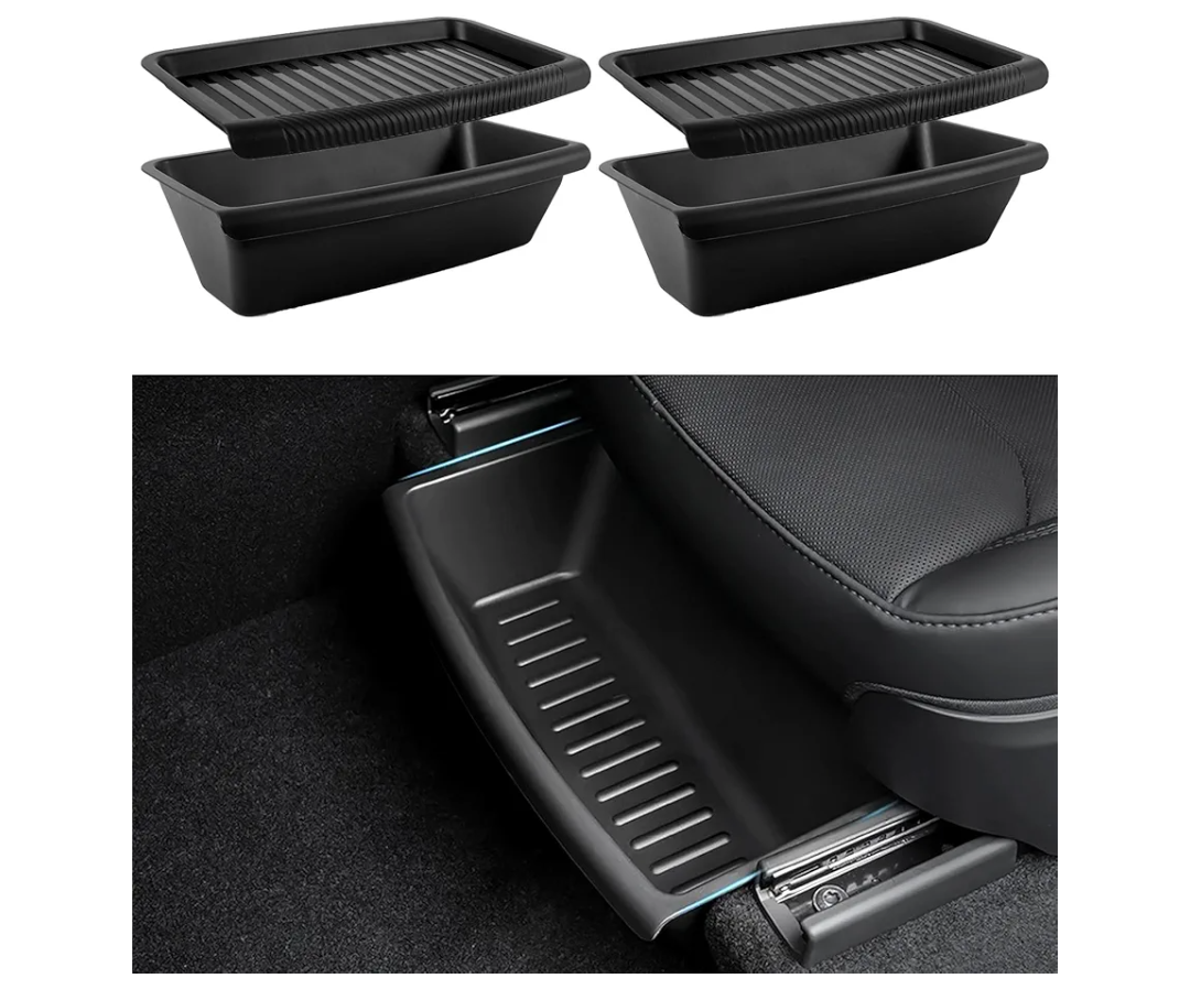 Tesla Model Y Juniper Under Seat Storage Box 2 Pack 2025-2026 Hidden Organizer Tray Underseat Bins with Lid Fit Tesla Model Y Juniper Tesla Model Y Juniper Accessories 2026