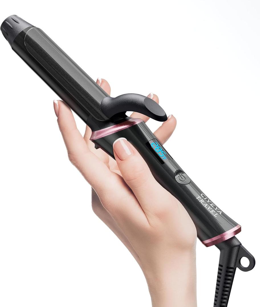 Travel Curling Iron Dual Voltage(110-240V)1 Inch Mini Curling Iron Travel Size with 5 Adjustable Heat Settings, Ceramic Barrel with Argan Oil Infused, Portable