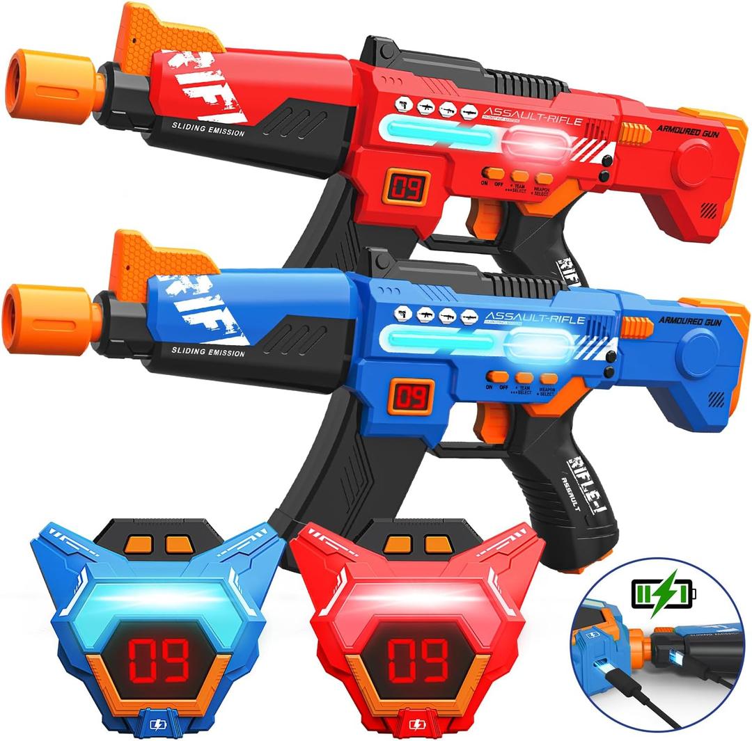 Rechargeable Laser Tag Guns Toys Set of 2 with Upgraded LED Digital Multi-Functional Vests Birthday Gifts for Kids Boys Girls 8 9 10 11 12+ Years Old Teens Adults Christmas Indoor&Outdoor Activities (Blue/Red)