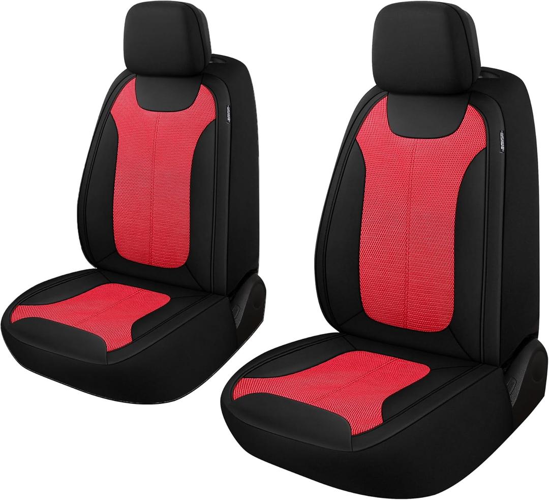 CAROMOP Car Seat Covers Premium 3D Air Mesh Cloth Front Set Washable and Breathable Automotive Vehicle Seat Covers for Cars Interior, Universal Fit for Cars, Sedans, Trucks, SUVs (Black/Red)