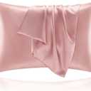 BEDELITE Satin Pillowcase with Zipper 2 Pack, Rose Pink Pillow Cases Standard Size, Super Soft and Cooling Similar to Silk Pillow Cases, Gift for Women Men(20x26 Inches)