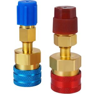 R1234yf Adapter Kit, R1234yf to R134a Conversion Quick Couplers, Blue and Red High Low Side Connector Conversion for Car Air Conditioning System Evacuation Recharging