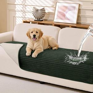 MEETSKY 100% Waterproof Sofa Covers for 3 Cushion Couch Pet Friendly, Non Slip Couch Cover for Dogs Washable Soft Sofa Covers Simply Put Dog Mat for Couches and Sofas, Moss Green, 35" x 82.7"