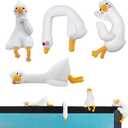 Funny Resin Desk Goose Decor 4 PCS, Mini Cute Goose Figurines for Computer Monitor, Car Dashboard and Rearview Mirror, Office Desk, Photo Frame Decorations Accessories & Housewarming Gifts