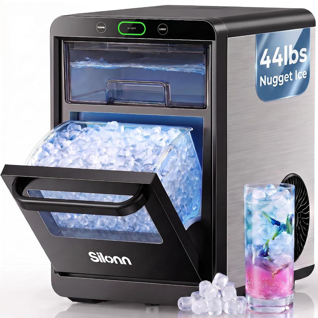 Silonn Nugget Ice Maker Countertop, 44lbs/24h, Front Tank&Removable Basket