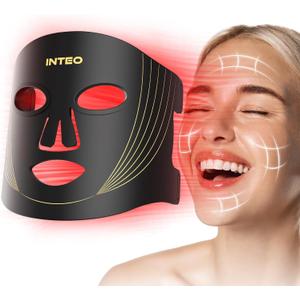 INTEO Red Light Therapy for Face, 3 Modes Portable Led Face Mask Light Therapy with Remote, Near-infrared 850 Red Light Mask with Timing Function, Led Light Therapy At Home 180 LED Beads, Black Golden