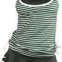 MiYang Tankini Swimsuits for Women Two Piece Tummy Control Bathing Suit with Skirt Striped Vintage Swimdress (Large, Grass Green)