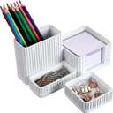 Honeydak Aesthetic Concrete Desktop Organizer Set of 2, 3 Compartments Office Supply Organizer with Sticky Notes Holder Metal Clip Holder, Desk Decor for Women or Men to Enhance Office Decor