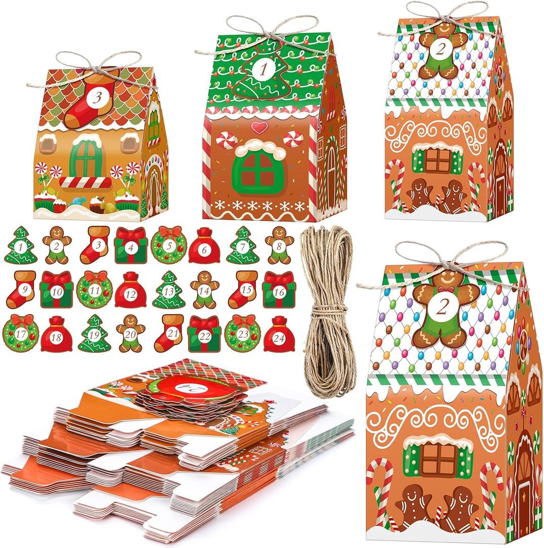 Woanger 24 Empty Advent Calendar Boxes to Fill, Christmas DIY Advent Calendar 24 Days Countdown Gift Xmas Gingerbread House Candies Treats Boxes for 2025 Xmas Holiday Decor(Classic Style)