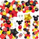 Julliz 142pcs Mouse Balloons Garland Kit, Foil Confetti Black Red Yellow White for Cartoon Mouse Theme Birthday Shower Decorations