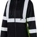 High Visibility Safety Sweatshirt for Women Reflective Wool Fleece Inner Hi Vis Construction Work Hoodie with Detachable Hat Full Zip (3X-Large, Black)