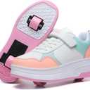 HSQ Fashion Sneaker Roller Skate Shoes for Boys Girls Kids Detachable Wheeled 2 in 1 Skating Shoes with Wheels (Green/Orange/White 156)