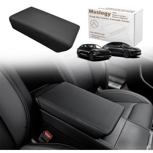 Muslogy Center Console Armrest Cover Fit for Tesla Model Y Juniper 2026+ / Model 3 Highland 2024+ Accessories, Comfort Armrest Pad Console Lid Cushion Vegan Leather Snap-On Black (Hard Cover)