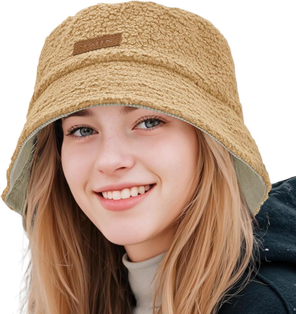 Sukeen Women's Winter Bucket Hats, Faux Fur Fuzzy Warm Fisherman Hat for Trendy Daily