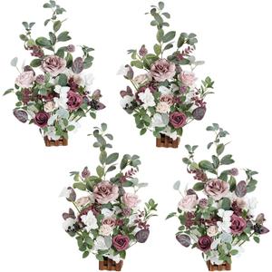 Ling's Moment 17.5" Tall Standing Artificial Flowers Arrangements 4pcs Fall Wedding Aisle Runner Chair Decorations Dusty Rose & Mauve Centerpieces for Ceremony Reception Rose Floral Party Outdoor
