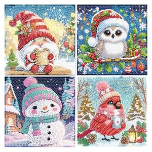 xackcme 4 PCS Diamond Art Painting Kits for Kids, Christmas Diamond Art for Kids Ages 4-8-12, Cardinal Gnome Snowmen Owl Gem Painting Kit Crafts Beginners for Xmas Gift Home Wall Decor (6x6 inch)