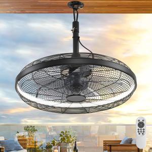 Outdoor Ceiling Fans with Lights, 20'' Gazebo Fan, Plug in Ceiling Fan for Patios, Pergola, Ceiling Fan with Remote Control, Hanging with Hook,Black