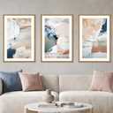 Large Abstract Brush Strokes Framed Canvas Wall Art,Neutral Navy Blue Wall Decor,Modern Pastel Wall Painting,Grey White Toned Artwork for Living Room,Bedroom,Dining Room,Office -16"x24"x3