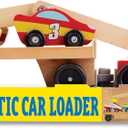 Melissa & Doug Magnetic Car Loader Wooden Toy Set with 4 Cars and 1 Semi-Trailer Truck Crane Wooden Toy, Vehicle Toys for Kids Ages 3+