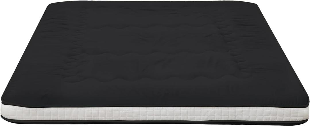 Dr.Futon Japanese Floor Futon Mattress Extra Thick Folding Roll Up Bed Topper Mat for Guest,Lounger and Tavel (Twin, Black)