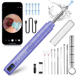 Ear Wax Removal, Ear Wax Removal Tool, Ear Cleaner, Wireless Ear Wax Removal Kit Includes 9 Ear Pick, Compatible with iOS and Android, with 1296P HD Camera and LED Light (Purple)
