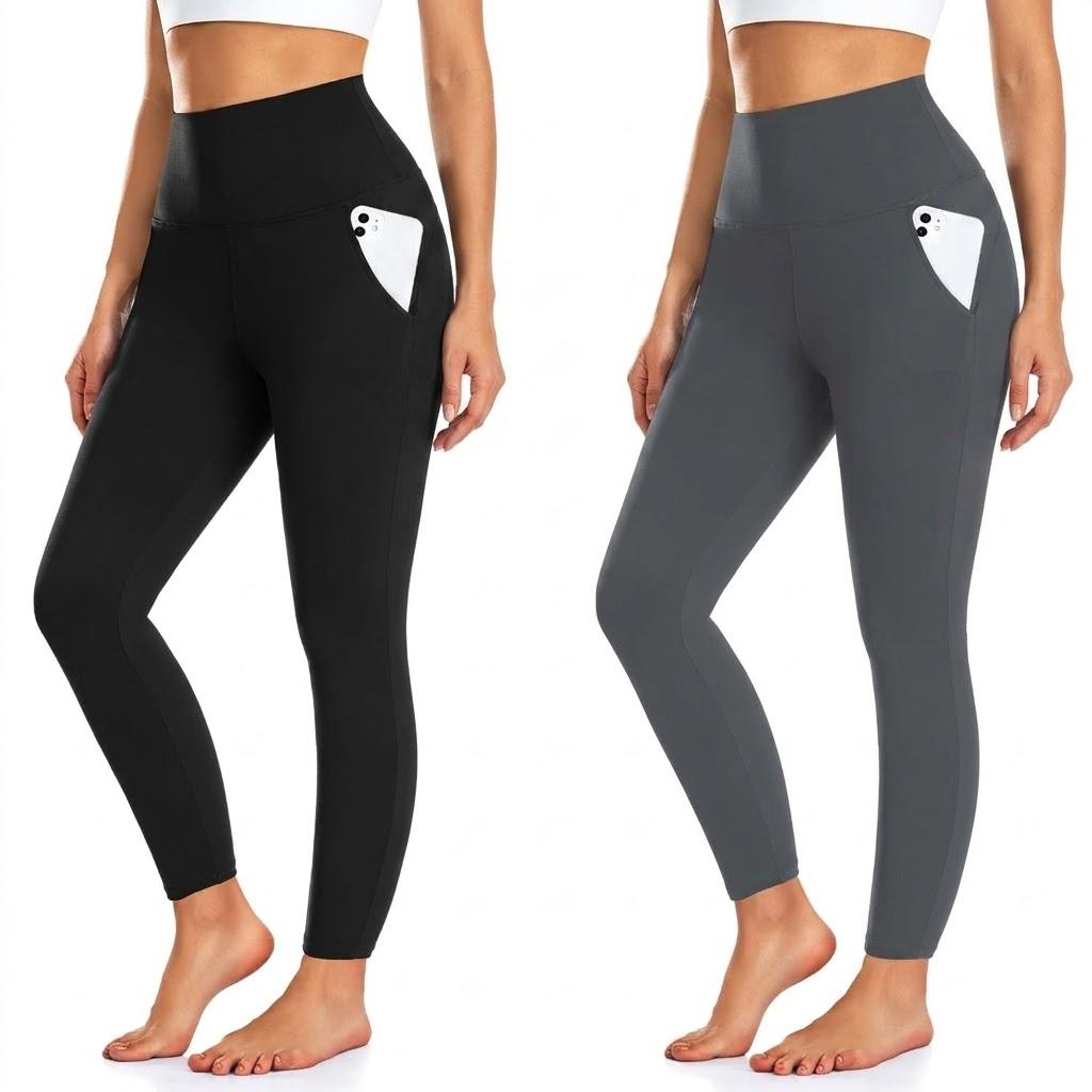 2 Pack Fleece Lined Leggings Women with Pockets -Warm Winter Yoga Pants for Women Thermal Running Workout Leggings Size S/M