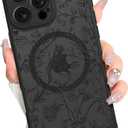 AIGOMARA Magnetic for iPhone 16 Pro Max Case, Compatible with Magsafe Cute Black Sage Flower Floral Pattern Screen Protector Camera Protection Matte Translucent Phone Case for Women Girls