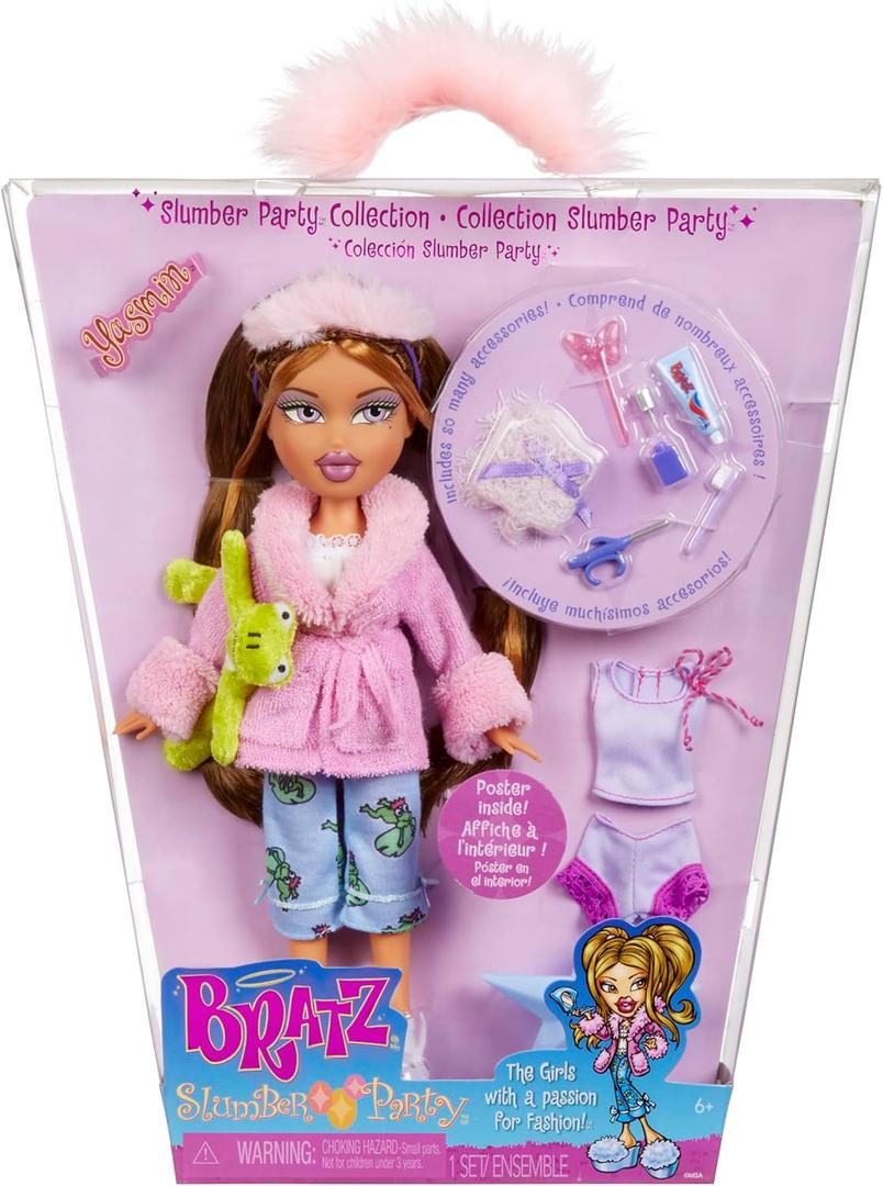 Bratz Slumber Party Yasmin Fashion Doll with 2 Sets of Pajamas, Plush, and Accessories (One Size)