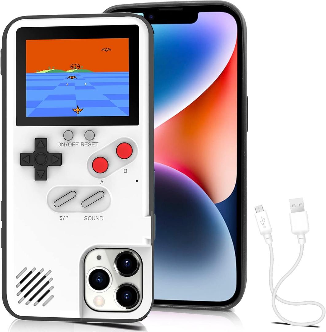Game Phone Case, 168 Built-in Small Video Games, White, Compatible with iPhone 15 Plus