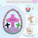 40 Pcs Easter Wooden Ornament Craft, DIY Wooden Eggs Ornaments Craft Kit for Kids Make Your Own Christian Religious Easter Egg Set with Pens and Gem Sticker Party Supplies