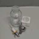 RELBRO Glass Mouthwash Dispenser for Bathroom, 11.8 OZ Refillable Mouthwash Container with Cup, Auto Pour Spout, Bamboo Tray, Funnel, Stickers, Clear, 1 Pcs