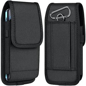 ykooe Cell Phone Pouch Nylon Belt Holster Case Compatible with iPhone 16/15/14/13/12/11 Pro Max & Plus Models, Samsung Galaxy S24/S23/S21 FE, Black–XL