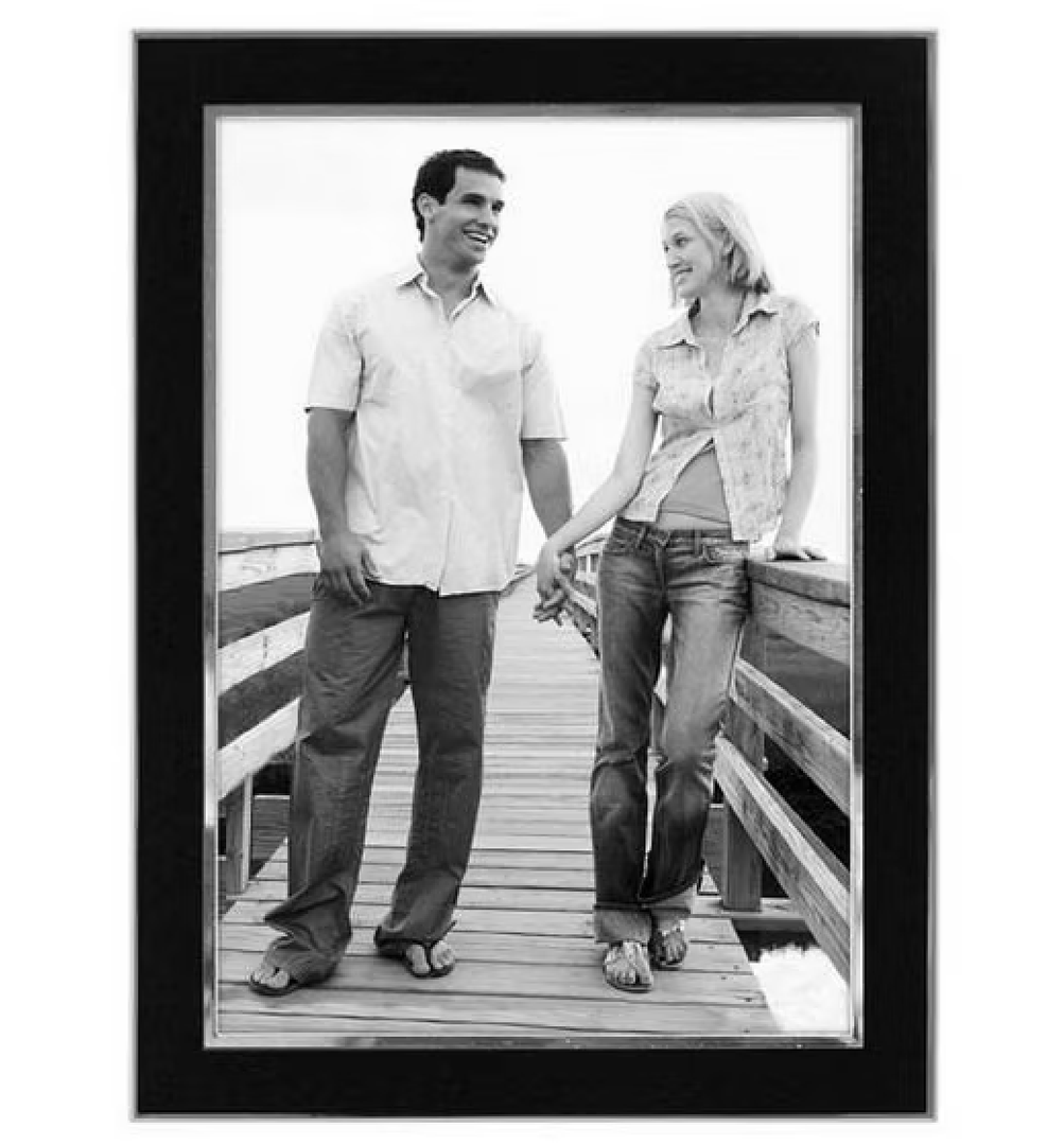 Malden International Designs Black Sleek With Silver Inside Border Picture Frame, 5x7, Black