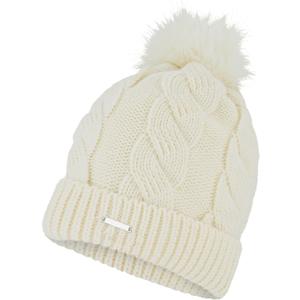 Spyder Women's Cable Knit Pom Pom Beanie with Ribbed Cuff (White)