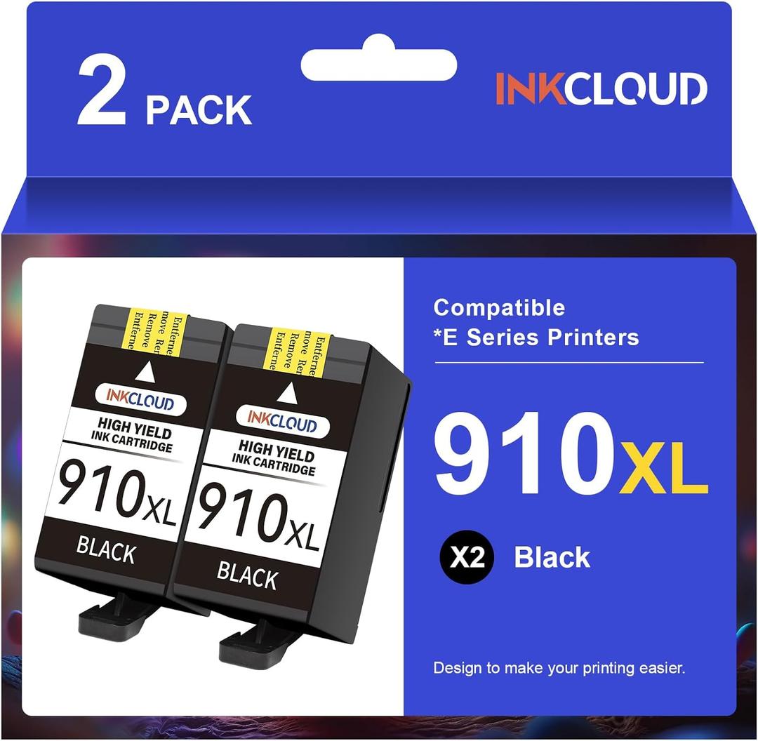 INKCLOUD Remanufactured 910XL Black Ink Cartridges for HP Printers Replacement for HP 910XL Ink Cartridges Combo Pack to Work with HP OfficeJet Pro 8020 8025 8028 8035 Printers 2 Pack