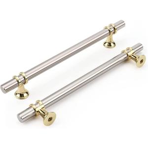 Haliwu 10 Pack Brushed Nickel Cabinet Pulls, Cabinet Handles Brushed Nickel, Barrel Kitchen Handles Gold Kitchen Hardware Pulls, 6-1/4 inch Hole to Hole Center