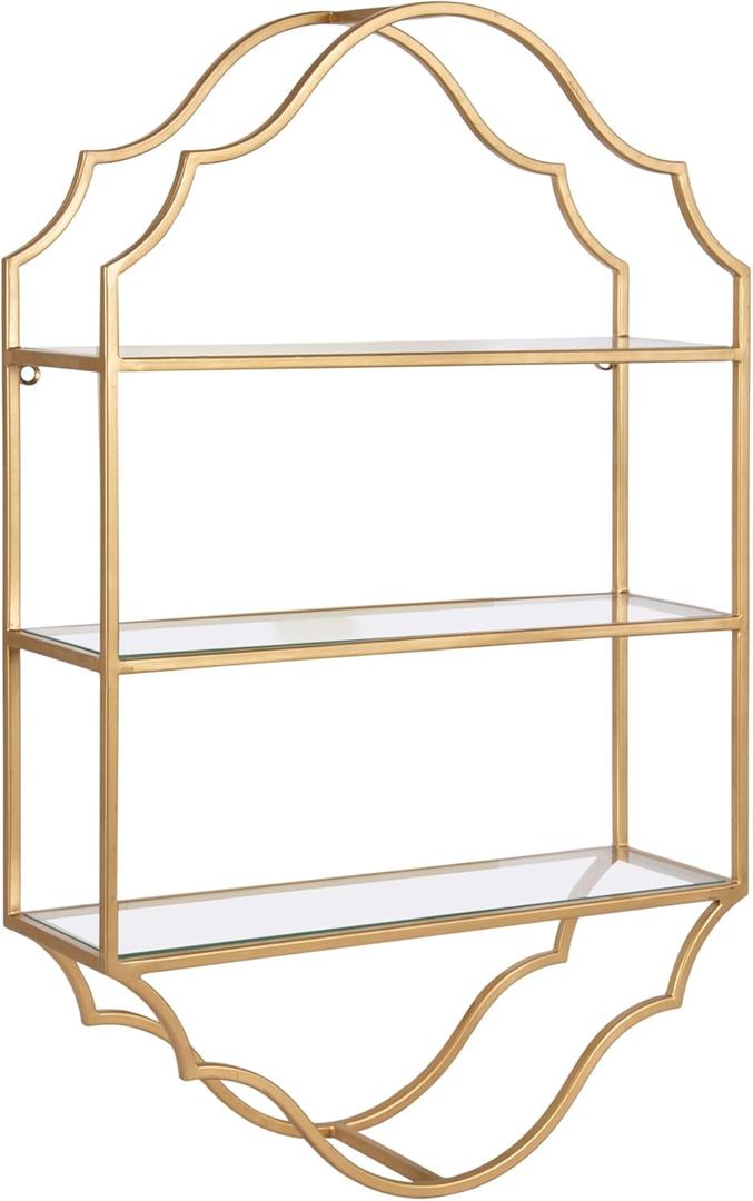 Kate and Laurel Leanna Scalloped Three-Tiered Wall Shelf, 20 x 6 x 32, Gold, Decorative Floating Shelf Storage and Wall Organizer for Bathroom Over Toilet Storage or Display