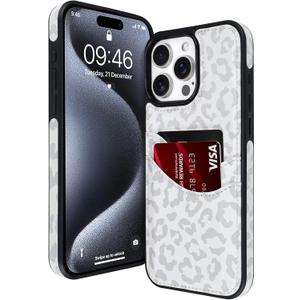 for iPhone 15 Pro Wallet Case with Card Holder Leopard Pattern | Leopard Cheetah Pattern Design Soft PU Leather Anti-Drop Card Slot Full Cover Shockproof Protective for Women Girls, White