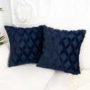 Dark Blue Throw Pillow Covers 20x20 Set of 2 Decorative Farmhouse Couch Throw Pillows Boho Shells Cute Soft Plush Wool Winter Pillowcases for Bedroom Living Room Sofa