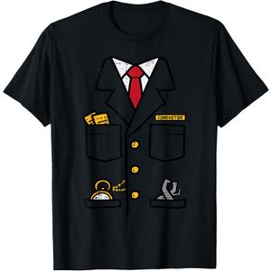 Train Conductor Costume Locomotive Railroad Men Boys Kids T-Shirt, Black